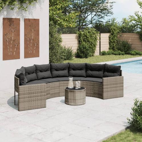 vidaXL Tuinbank met tafel en kussens halfrond poly rattan, Jardin & Terrasse, Ensembles de jardin, Envoi