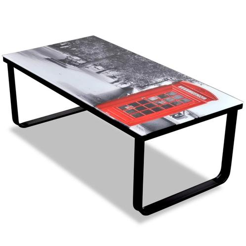 vidaXL Salontafel met telefooncel-print glazen tafelblad, Huis en Inrichting, Tafels | Salontafels, Nieuw, Verzenden
