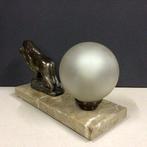 Tafellamp - Bison - Brons gepatineerd spelter bevestigd op, Antiek en Kunst