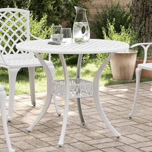vidaXL Table de jardin blanc Ø90x75 cm aluminium coulé, Jardin & Terrasse, Ensembles de jardin, Neuf, Envoi