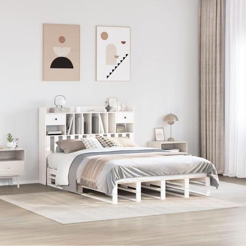 vidaXL Bed met boekenkast zonder matras grenenhout wit, Huis en Inrichting, Slaapkamer | Bedden, Nieuw, Verzenden