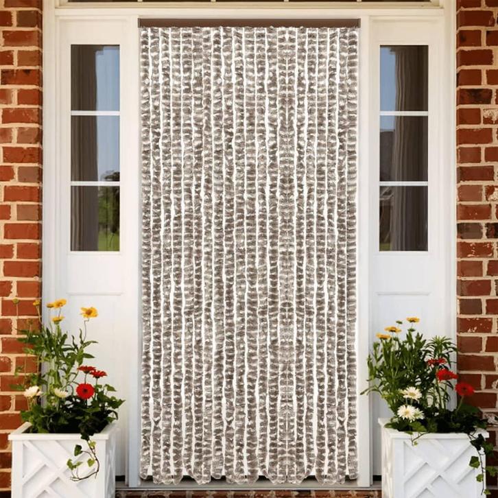 vidaXL Vliegengordijn 56x200 cm chenille taupe en wit, Doe-het-zelf en Bouw, Deuren en Vliegenramen, Nieuw, Verzenden