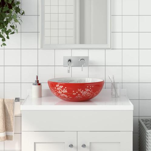 vidaXL Opzetwasbak rond 41x14 cm keramiek wit en rood, Doe-het-zelf en Bouw, Sanitair, Nieuw, Verzenden