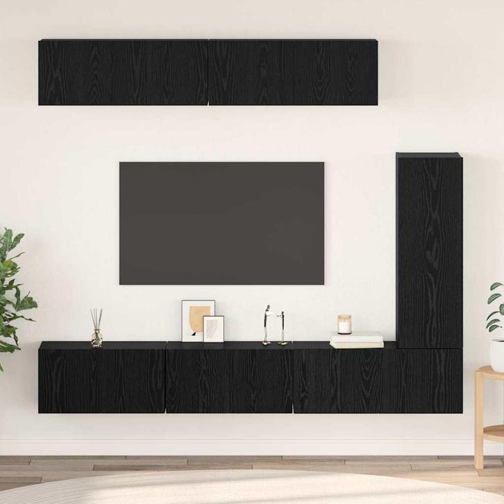 vidaXL Tv-meubelset 6 pcs Zwart eiken 30.5 x 30 x 90 cm, Huis en Inrichting, Kasten |Televisiemeubels, Nieuw, Verzenden