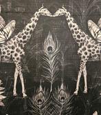 Luxe stof, licht katoen satijn met olifanten en giraffen -, Antiek en Kunst