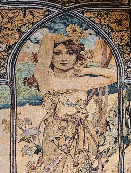 Alfons Mucha wandtapijt LE JOUR - Art Nouveau - Textiel  -, Antiek en Kunst, Kunst | Designobjecten