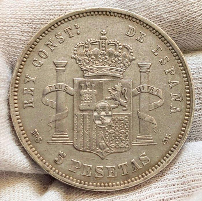 Spanje. Alfonso XII. 5 Pesetas 1881*81 MSM (Zonder, Postzegels en Munten, Munten | Europa | Niet-Euromunten