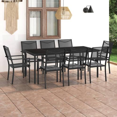 vidaXL Mobilier de salle à manger dextérieur 9 pc Acier, Jardin & Terrasse, Ensembles de jardin, Neuf, Envoi