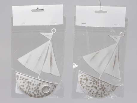 Zeilboot zeilschip wit metaal hanger 11x22cm. 1 stuk, Hobby en Vrije tijd, Knutselen, Nieuw