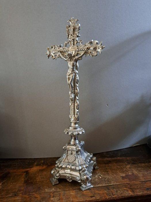 Art Nouveau Crucifix - Metaal - 1920-1930 - Zilverkleurig, Antiek en Kunst, Kunst | Niet-Westerse kunst
