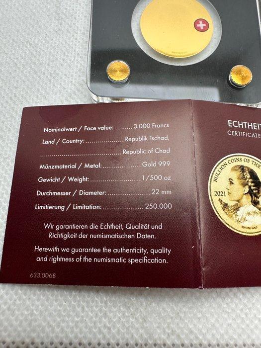 Tsjaad. 3000 Francs 2021 Vreneli, oro 1/200 Oz (.999), Postzegels en Munten, Munten | Europa | Niet-Euromunten