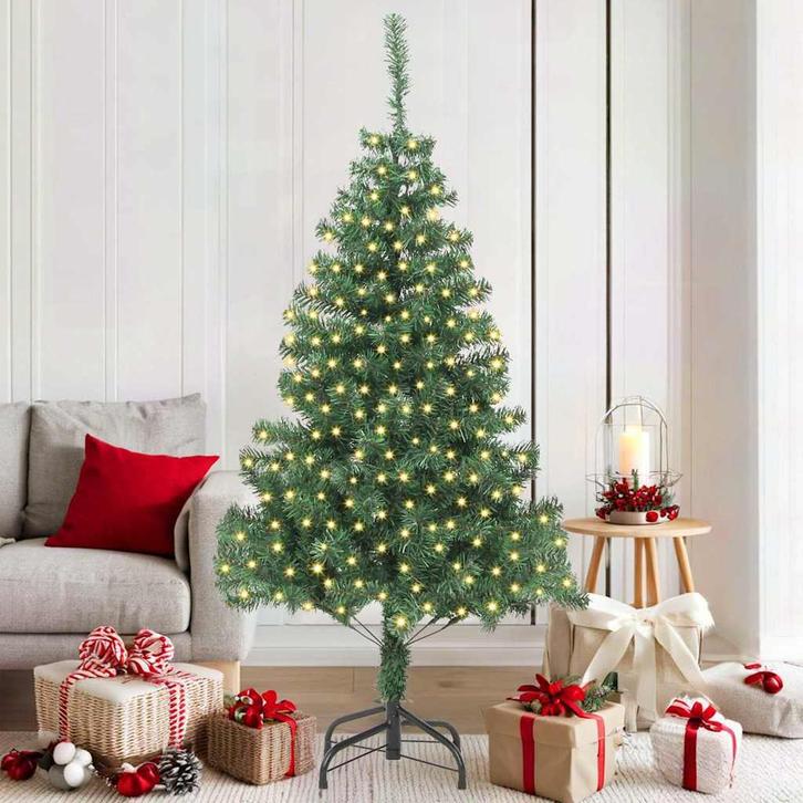 vidaXL Kunstkerstboom met LED -striplichten Groen 180 x 40, Diversen, Kerst, Nieuw, Verzenden