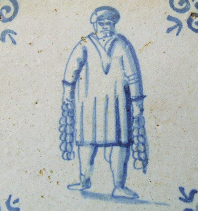 Tegel - Knoflookverkoper--Zeldzaam - 1650-1700, Antiek en Kunst, Antiek | Glaswerk en Kristal