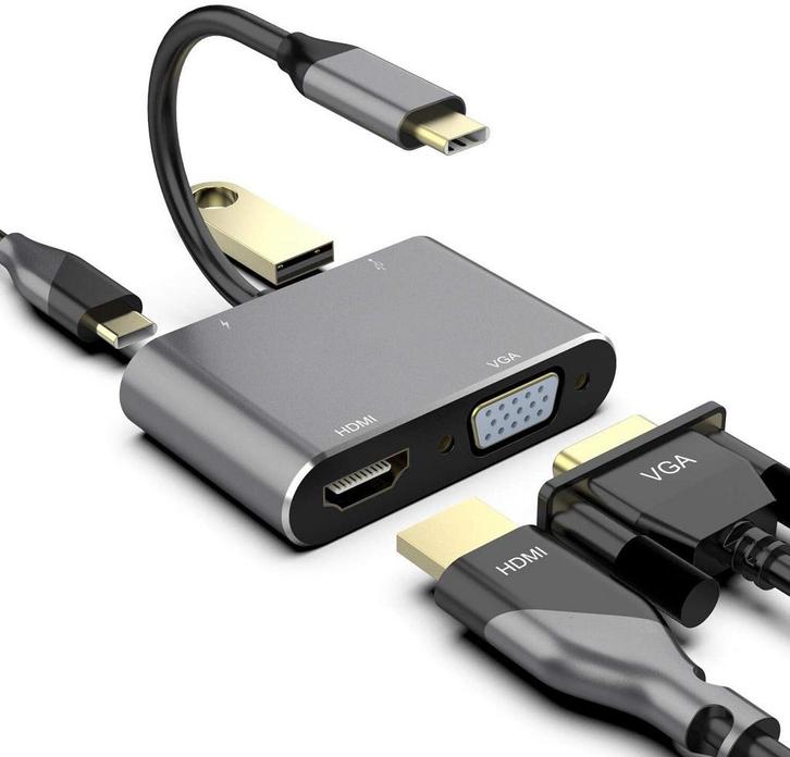 DrPhone CHX2 - 4-in-1 USB-C Hub | HDMI & VGA 4K @ 60Hz | PD, Computers en Software, Overige Computers en Software, Nieuw, Verzenden