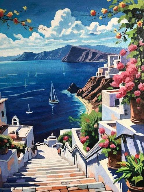 Bondero - Sunny day in Santorini, Antiek en Kunst, Kunst | Schilderijen | Modern