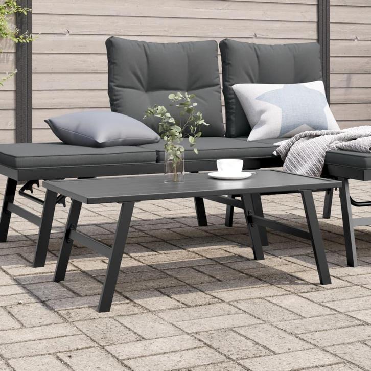 vidaXL Tuintafeltje 90x45x35 cm gepoedercoat staal zwart, Tuin en Terras, Tuintafels, Nieuw, Verzenden