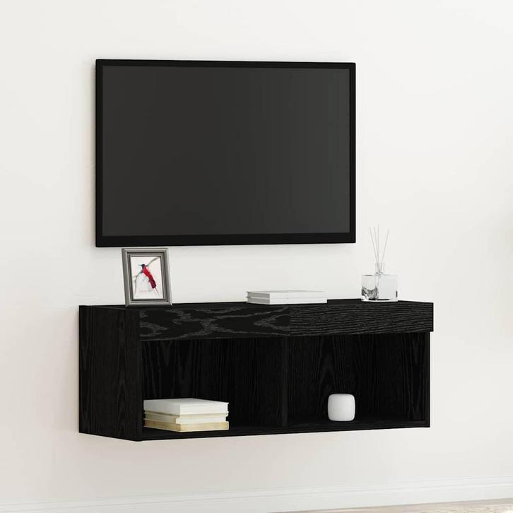 vidaXL Tv-meubelset Zwart Eiken 80 x 30 x 30 cm Bewerkt hout, Huis en Inrichting, Kasten |Televisiemeubels, Nieuw, Verzenden