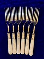 Bestekset (6) - .925 zilver - Parelmoeren vorken, Antiek en Kunst