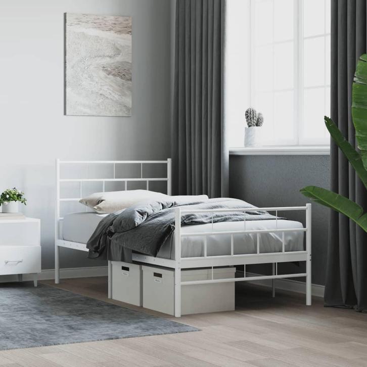 vidaXL Bedframe met hoofd- en voeteneinde metaal wit 90x200, Huis en Inrichting, Slaapkamer | Bedden, Nieuw, Verzenden