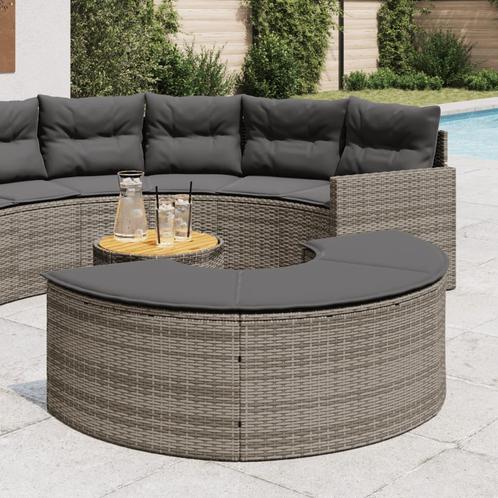 vidaXL Tuinvoetenbank met kussen poly rattan grijs, Tuin en Terras, Tuinsets en Loungesets, Nieuw, Verzenden