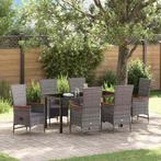 vidaXL Tuin Eettafel Set met kussen 7 pcs Grijs Poly rattan, Tuin en Terras, Verzenden, Nieuw