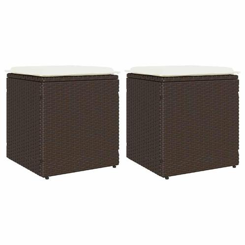 vidaXL Tuinkrukken met kussens 2 st 40x40x43 cm poly rattan, Tuin en Terras, Tuinsets en Loungesets, Nieuw, Verzenden