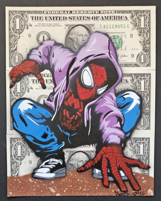 Jinks Kunst - SPIDER-MAN - 3 Real US $1 Banknotes - New, Antiek en Kunst, Kunst | Designobjecten