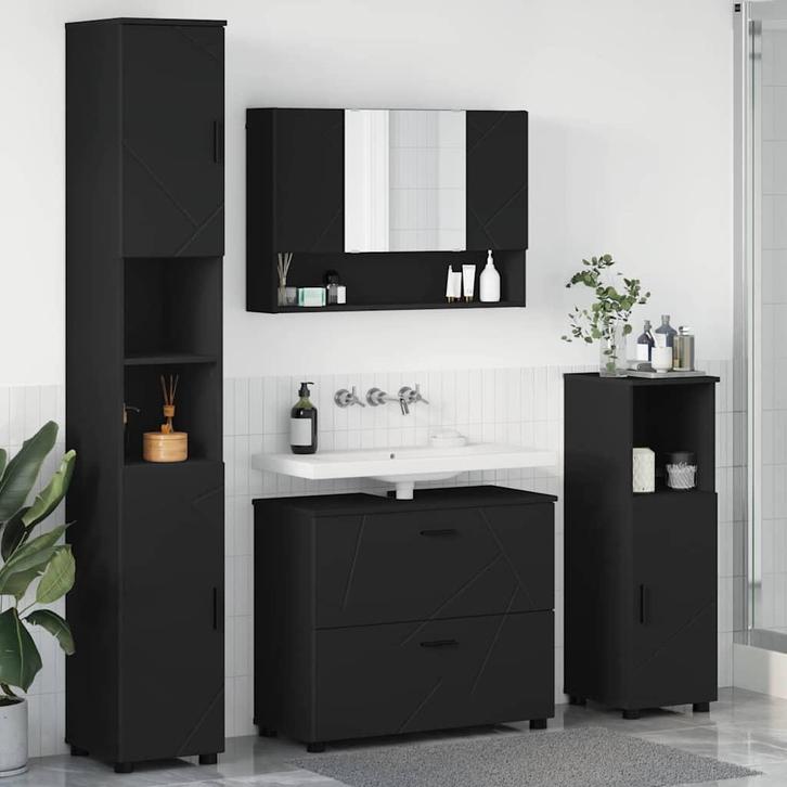 vidaXL Badkamermeubel Set 4 pcs Zwart 30 x 35 x 192 cm, Huis en Inrichting, Badkamer | Badkamermeubels, Nieuw, Verzenden