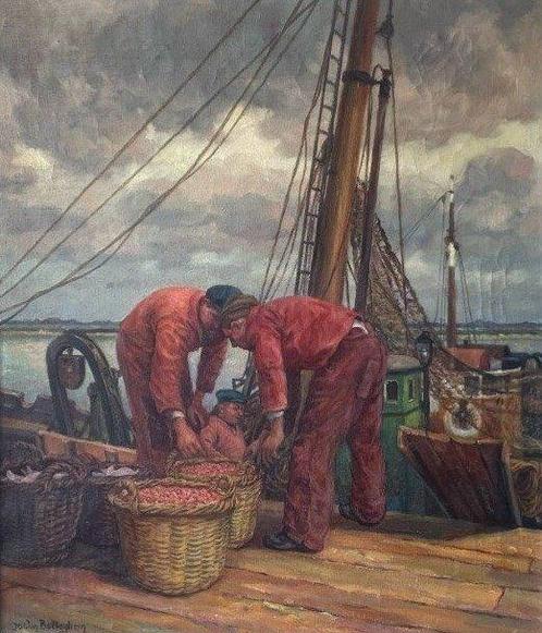 Jos Van Belleghem (1894-1970) - Shrimp fishers at Nieuwpoort, Antiek en Kunst, Kunst | Schilderijen | Klassiek