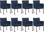 Set van 8 Blauwe leren moderne kuipstoel - poot rond zwart, Huis en Inrichting, Stoelen, Nieuw, Vijf, Zes of meer stoelen, Modern