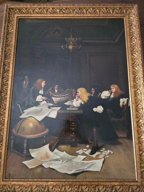 Scuola europea (XIX), monogrammato D.B. - Riunione di, Antiek en Kunst, Kunst | Schilderijen | Klassiek