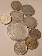 Frankrijk. Lot de 9 monnaies en argent (50 Centimes a 2, Postzegels en Munten
