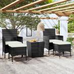 vidaXL 5-delige Bistroset poly rattan en gehard glas zwart, Tuin en Terras, Verzenden, Nieuw