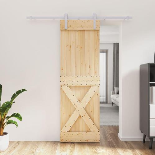 vidaXL Schuifdeur met beslag 70x210 cm massief grenenhout, Doe-het-zelf en Bouw, Deuren en Vliegenramen, Nieuw, Verzenden