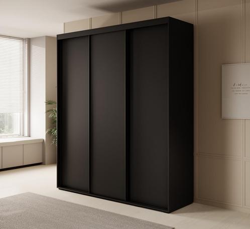 Kledingkast 200cm zwart Schuifdeuren - Garderobekast, Huis en Inrichting, Kasten | Overige, Nieuw, Verzenden
