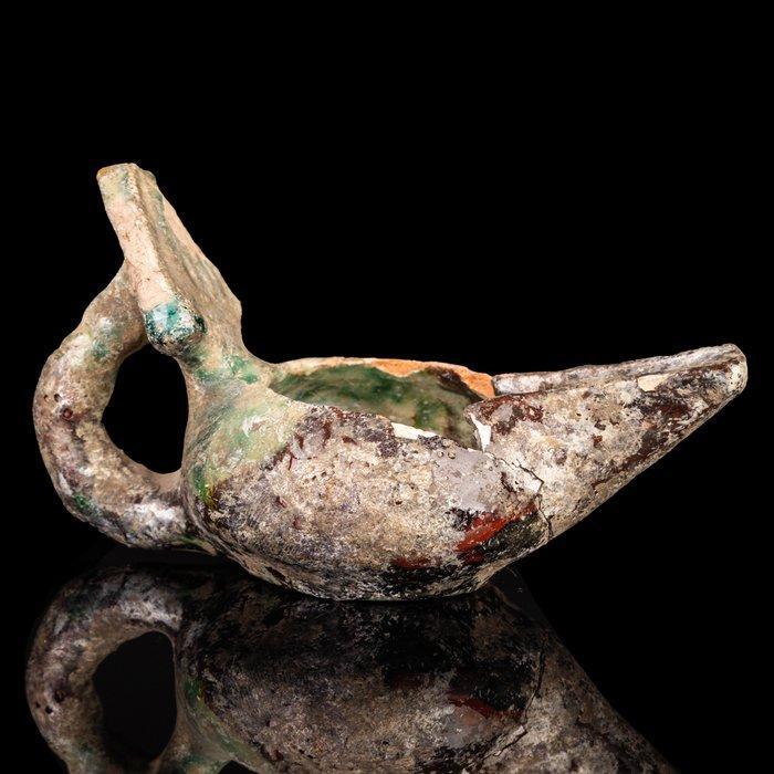 Seljuk Groene glazuur aardewerken olielamp (Zonder, Antiek en Kunst, Antiek | Overige Antiek