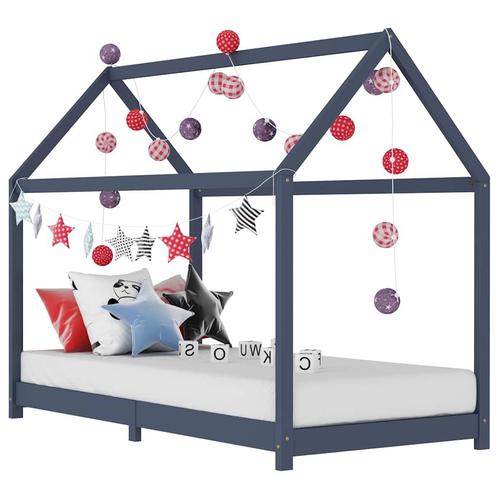 vidaXL Kinderbedframe massief grenenhout grijs 90x200 cm, Kinderen en Baby's, Kinderkamer | Bedden, Nieuw, Verzenden