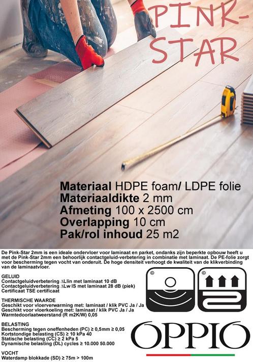 Pink-Star 2mm ondervloer voor vloerverwarming -, Bricolage & Construction, Planches & Dalles, Enlèvement ou Envoi