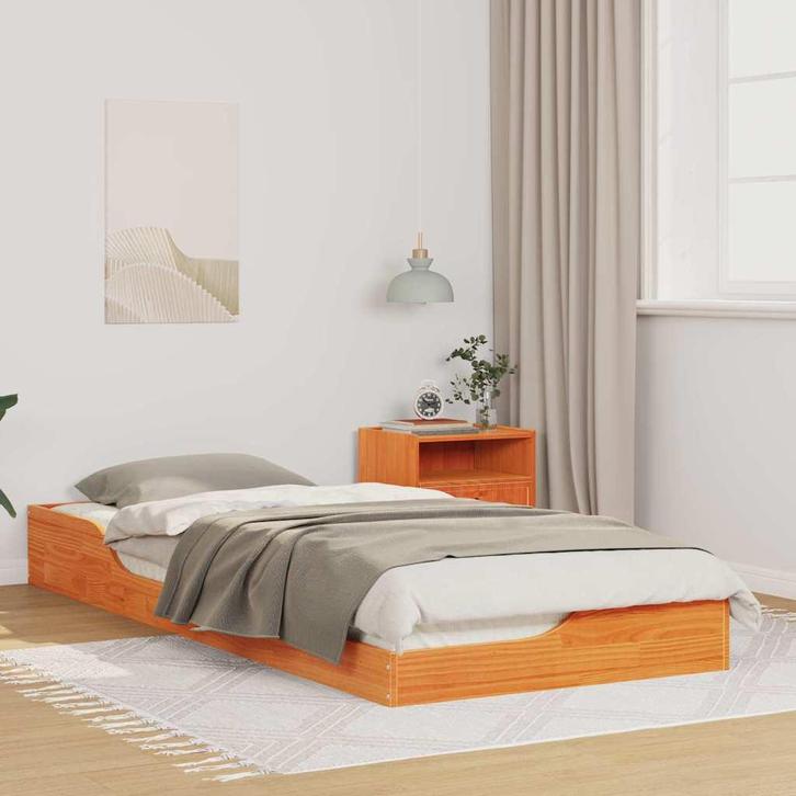 vidaXL Bedframe Wasbruin 100 x 220 cm Massief grenenhout, Huis en Inrichting, Slaapkamer | Bedden, Nieuw, Verzenden