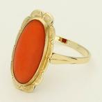 Bague - 14 carats Or jaune - Corail rouge, Handtassen en Accessoires, Ringen, Nieuw