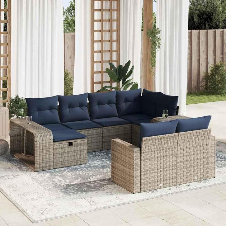 vidaXL 10-delige Loungeset met kussens poly rattan grijs, Tuin en Terras, Tuinsets en Loungesets, Loungeset, Nieuw, Verzenden