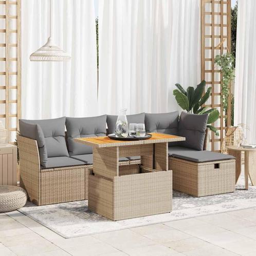 vidaXL 6-delige Loungeset met kussens poly rattan acacia, Tuin en Terras, Tuinsets en Loungesets, Loungeset, Nieuw, Verzenden
