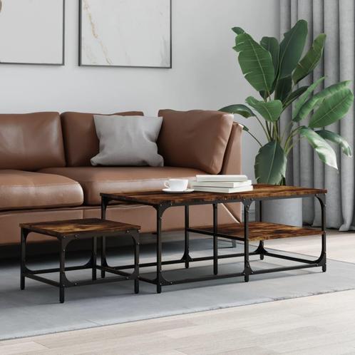 vidaXL 2-delige Tafeltjesset bewerkt hout gerookt, Huis en Inrichting, Tafels | Salontafels, Nieuw, Verzenden