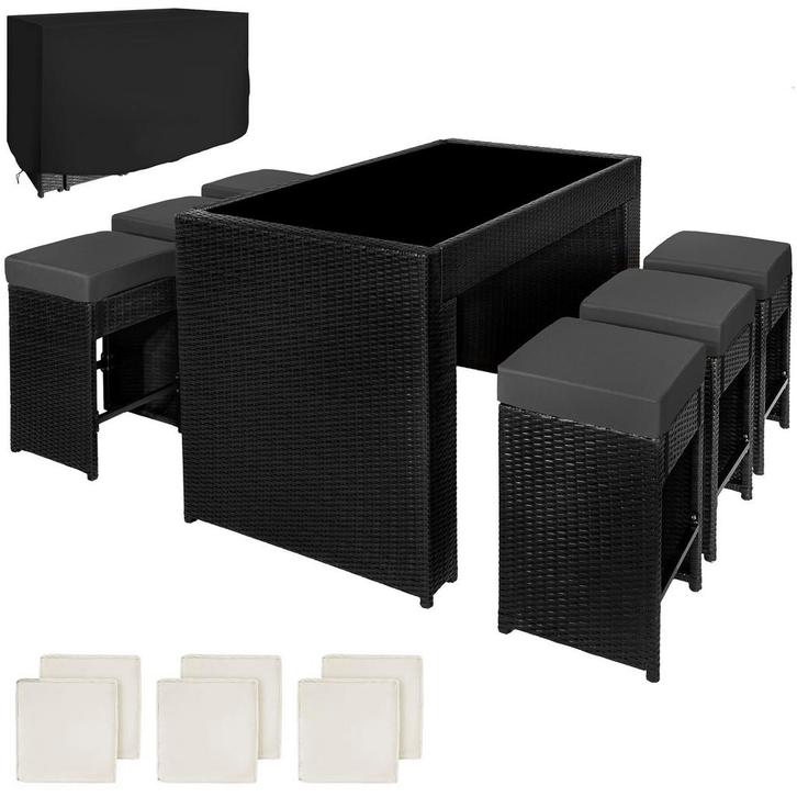 tectake Aluminium wicker barset Ibiza 6+1 met hoes - zwart, Tuin en Terras, Tuinsets en Loungesets, Verzenden