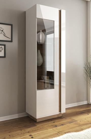 Vitrinekast Ashley - Wit - Eiken - 60 cm, Huis en Inrichting, Verzenden, Nieuw, 50 tot 100 cm, 150 tot 200 cm