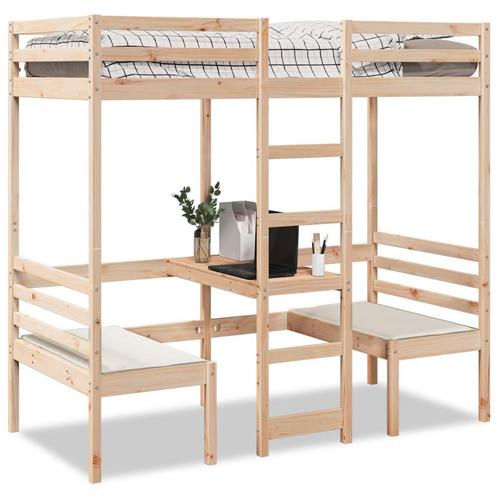 vidaXL Hoogslaper met bureau en stoelen massief grenenhout, Huis en Inrichting, Slaapkamer | Bedden, Nieuw, Verzenden