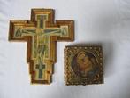 Crucifix (2) - Hout en papier-maché Damiaans kruis en, Antiek en Kunst