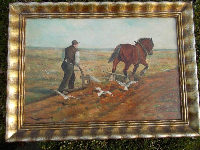 Leon Wuest(1894-1970) - Mijn akker omploegen, Antiquités & Art, Art | Peinture | Classique