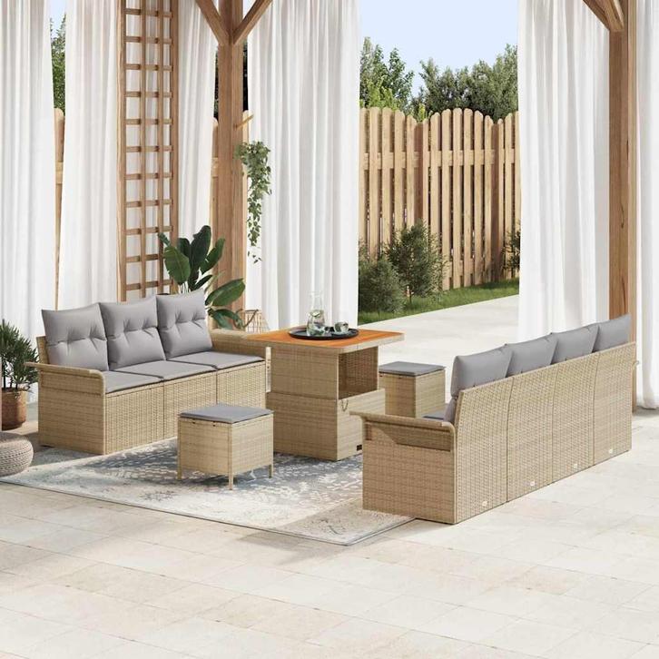 vidaXL Tuinbank Set met kussen met opslag 10 pcs Beige en, Jardin & Terrasse, Ensembles de jardin, Envoi