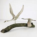 Sculpture, Twee verzilverde messing vogels - 32 cm - Laiton,, Antiek en Kunst